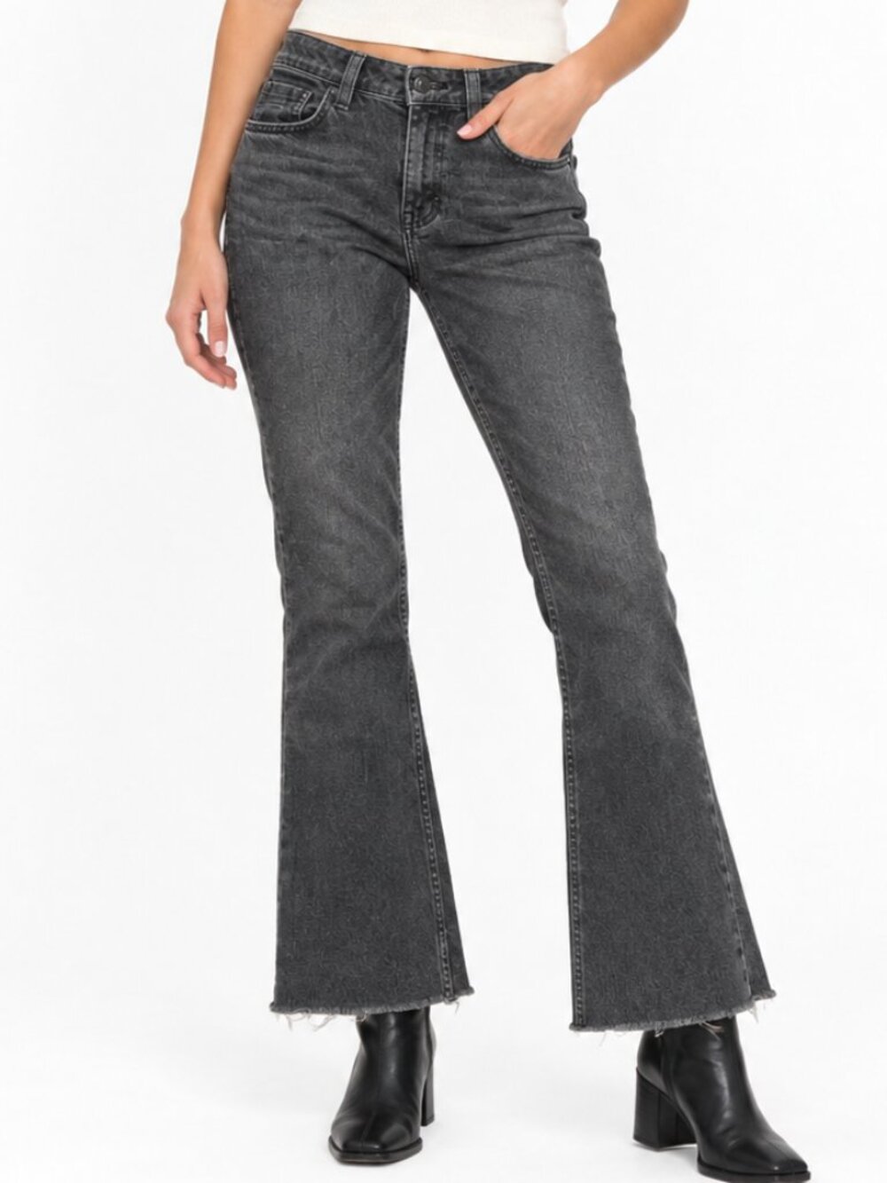 Free People Ava High Rise Bootcut Flare Jeans Charcoal Gray Black Size 25
